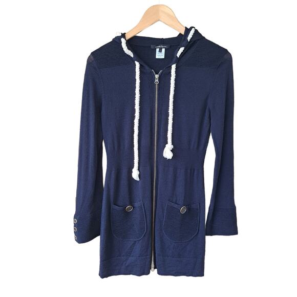 Nanette Lepore Navy Blue Wool Cardian Sweater Hoodie Nautical Size Small - Picture 8 of 9